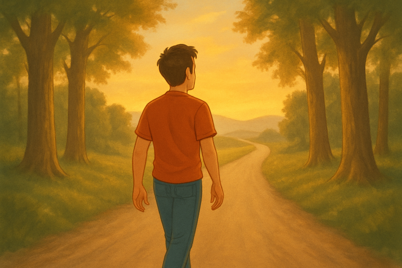 Jovem tranquilo na floresta